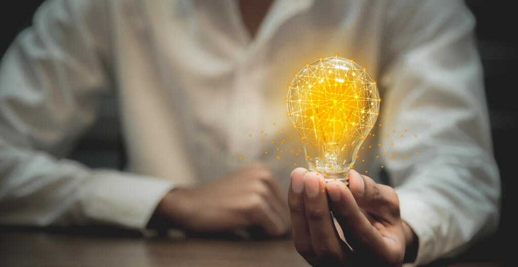 An individual holding a lightbulb, to symbolize innovation & change
