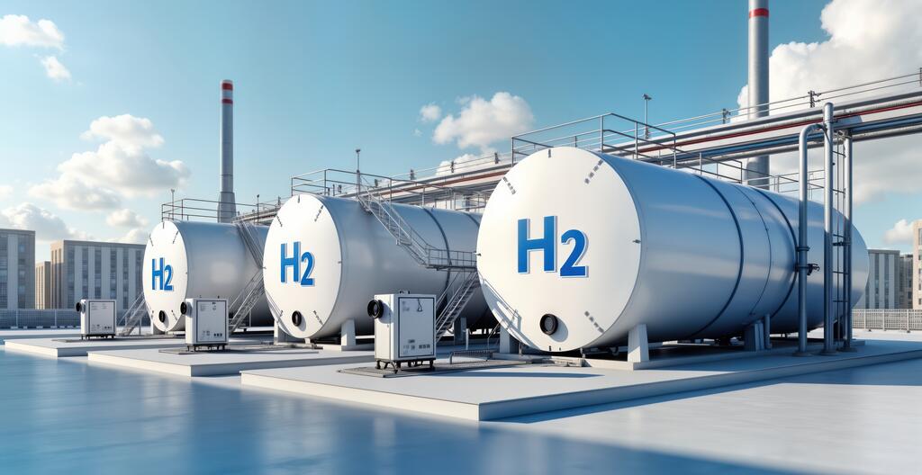 Tanks filled with hydrogen, illustrating the storage process of hydrogen