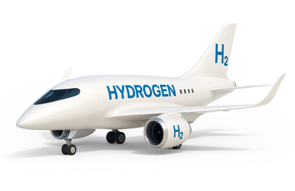 A white hydrogen powered aircraft, isolated on a white background, to showcase the different applications