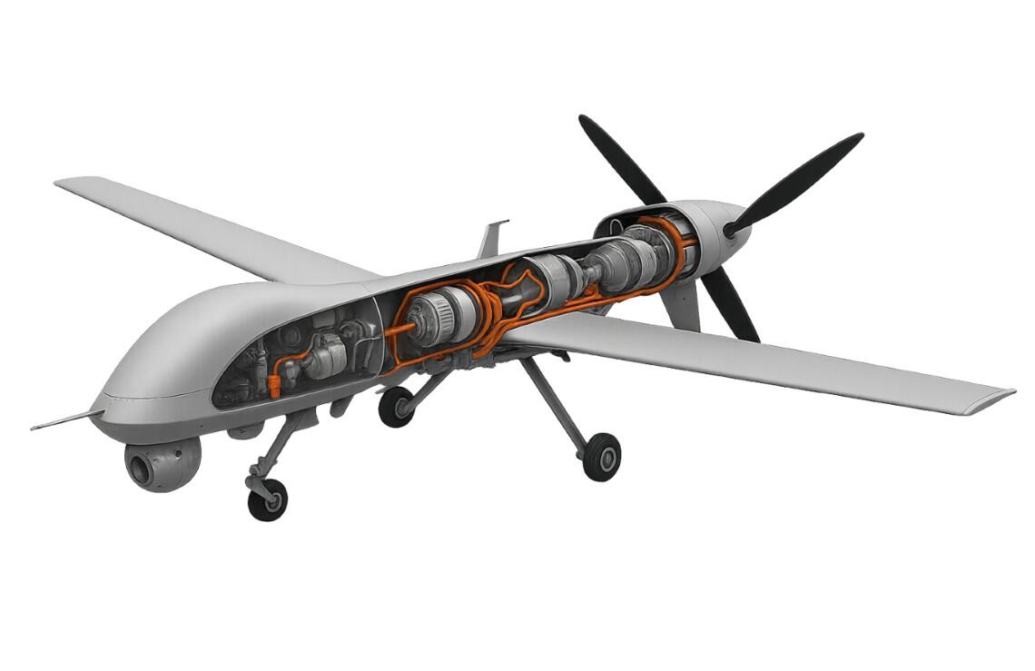 A grey drone, isolated on a white background, with the internals visible to highlight how Omniseal Solutions can help solve problems within the drone market