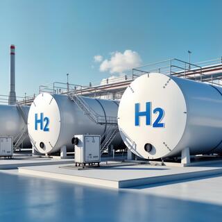 Tanks filled with hydrogen, illustrating the storage process of hydrogen