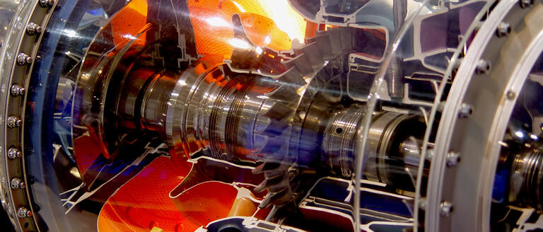 A jet engine with the interior exposed