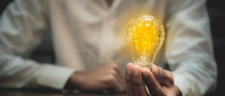 An individual holding a lightbulb, to symbolize innovation & change