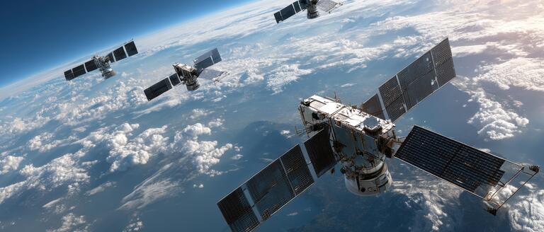 Illustration of satellites in a low Earth orbit constellation, highlighting Omniseal Solution's long term support of space missions